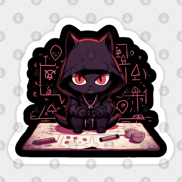 Cat Doing Magic Kitten Making an Evil Plan Sticker by belownormal